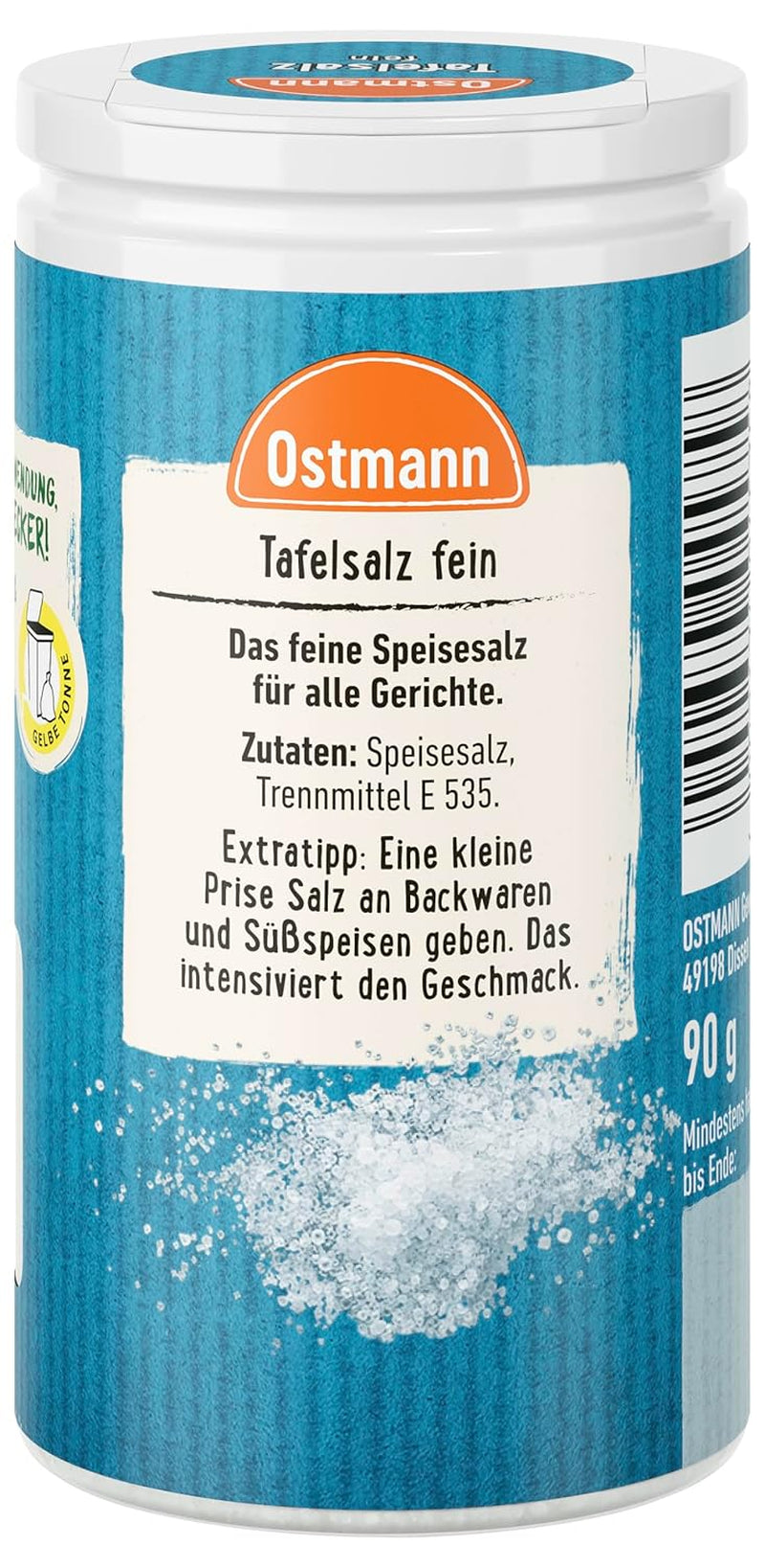 Ostmann Gewürze - Tafelsalz | Feines Speisesalz zum Nachsalzen | Mit praktischem Streuaufsatz | Natürliche Zutaten | 90 g in der Streudose