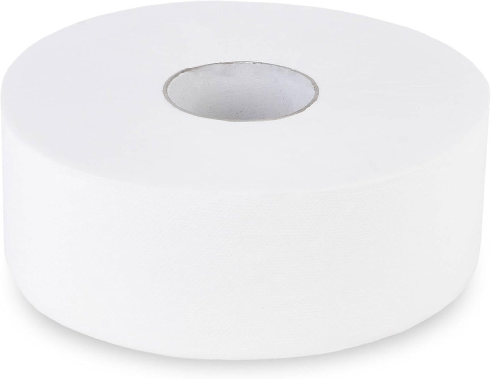 Hârtie igienică Quicky Jumbo 2 straturi, 25 cm Ø, alb strălucitor, relief cu puncte fine, 6 role - absorbantă și rezistentă la rupere pentru igienă maximă, ideală pentru instituțiile publice și industrie