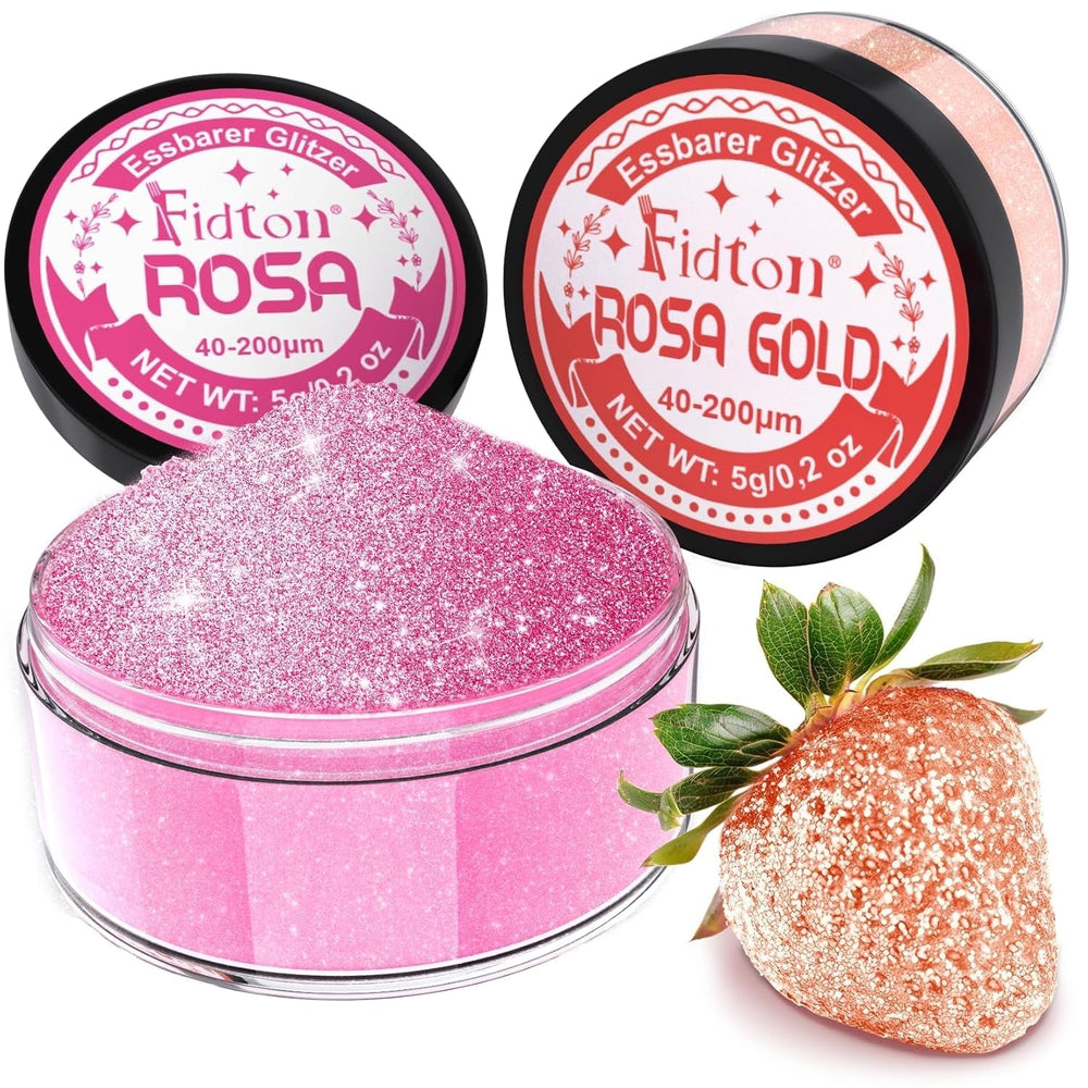 Sclipici comestibil pentru băuturi - Set de colorant alimentar pudră Fidton cu 2 culori, Sclipici comestibil pentru prăjituri, Fondant auriu, Gogoașă, Sclipici comestibil pentru băuturi, Cocktail, Aur și argintiu comestibil - 5 g