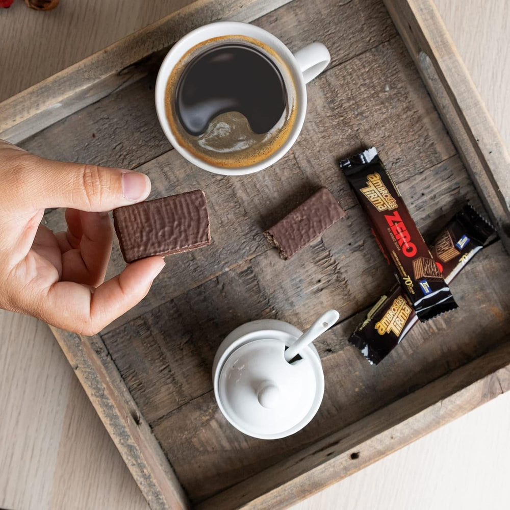 Napolitane cu ciocolată neagră Tirma 70% cacao | Fără zahăr adăugat | Potrivite pentru dietele keto | Conținut scăzut de carbohidrați | Pentru diabetici | Pachet multiplu de napolitane cu ciocolată | 3 bucăți | 64,5 g
