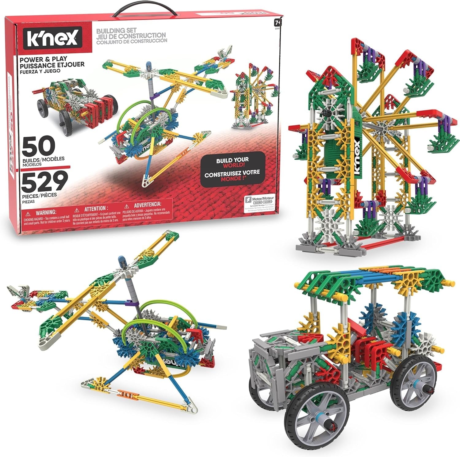 Basic Fun K'Nex Imagine Power and Play Motorisiertes Bauset, Lernspielzeug für Kinder, 529-teiliges STEM-Lernset, Ingenieurwesen für Kinder