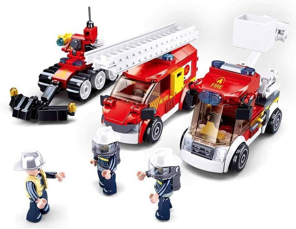 Sluban Klemmbausteine SL95681, Feuerwehrfahrzeuge Set (490 Teile) [M38-B0811], Spielset, Klemmbausteine, Rettungskräfte, mit Spielfigur, Feuerwehr, bunt