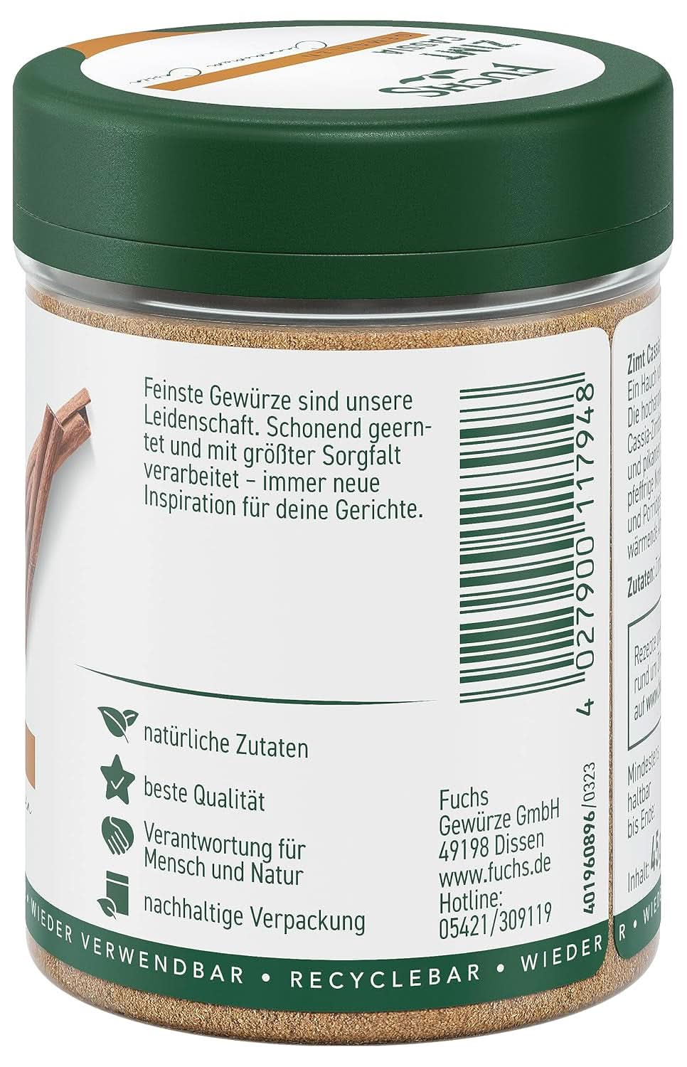 Fuchs Scorțișoară Cassia măcinată - Pentru aromatizarea produselor de patiserie, deserturilor sau ceaiurilor, 45 grame Condimente Naty Shop