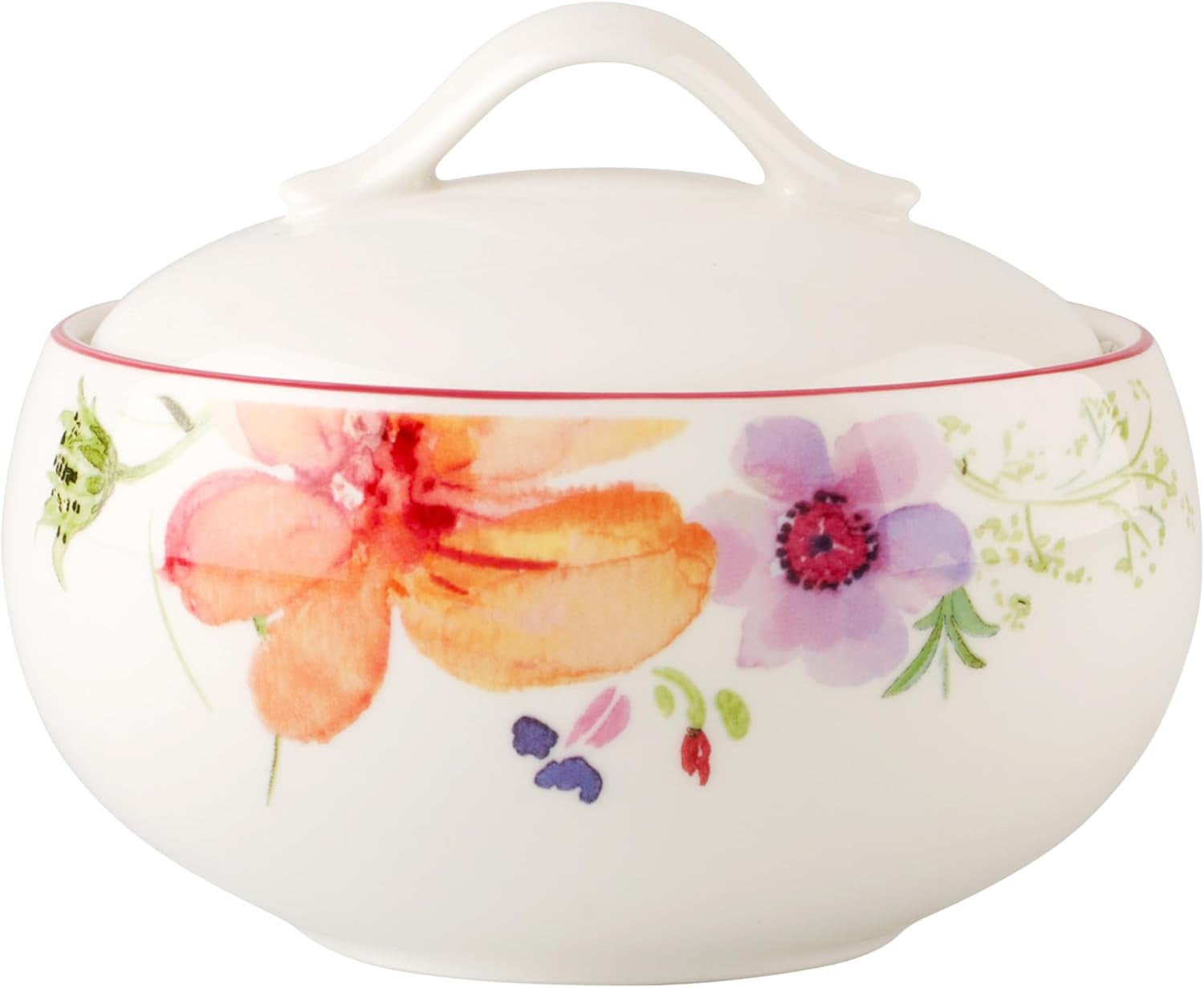 Villeroy & Boch - Zahărniță Mariefleur, Culori Asortate, Se poate spăla în mașina de spălat vase, Se poate pune în cuptorul cu microunde, Zahărniță cu Capac, Recipient pentru zahăr, Depozitare, Accesoriu pentru cafea, Veselă florală, Porțelan Premium