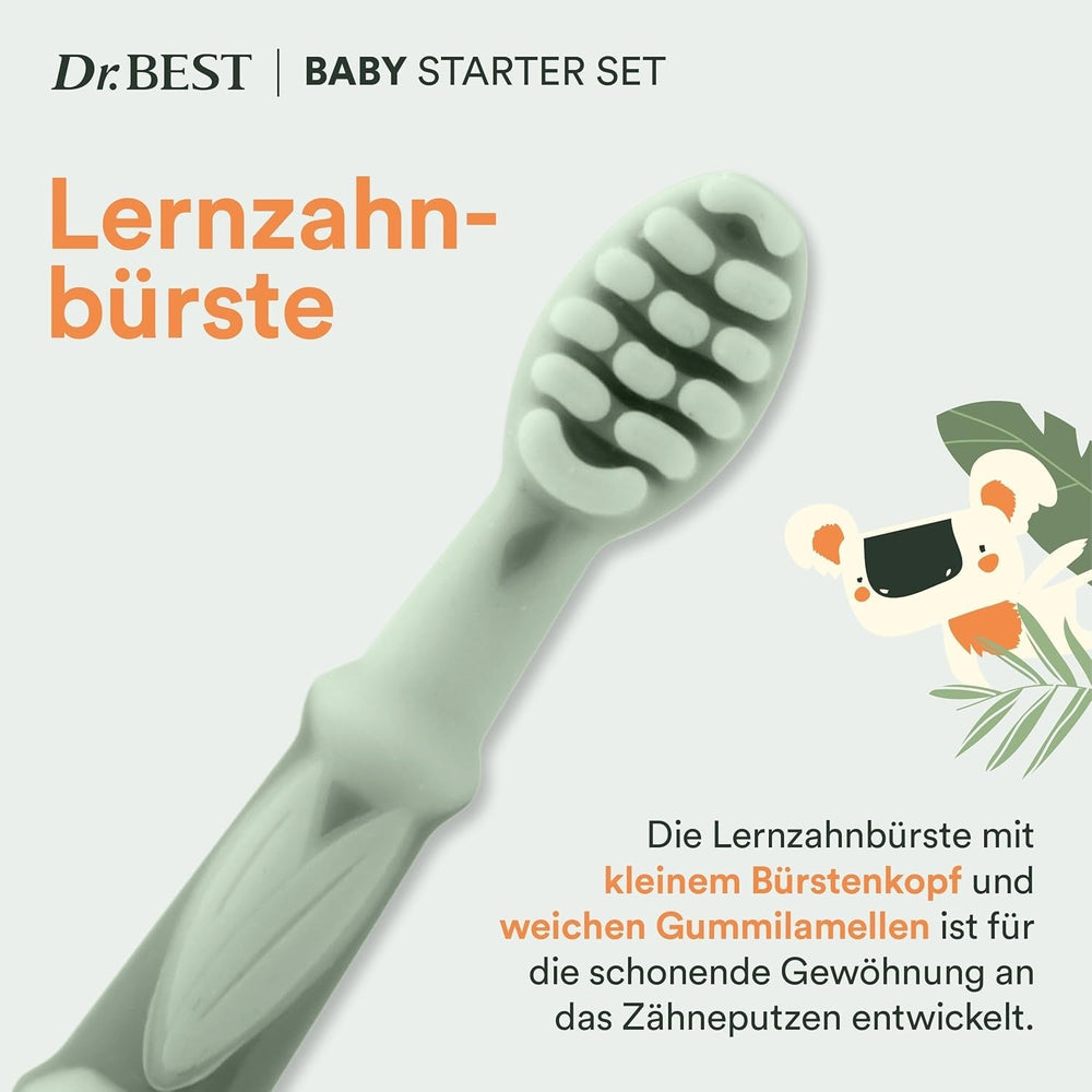 Periuță de dinți pentru copii - Dr.BEST Baby Starter Set: Inel de dentiție și periuță de dinți de antrenament pentru bebeluși cu vârsta cuprinsă între 3 și 12 luni, dezvoltată cu experți stomatologi pediatrici, 1 bucată