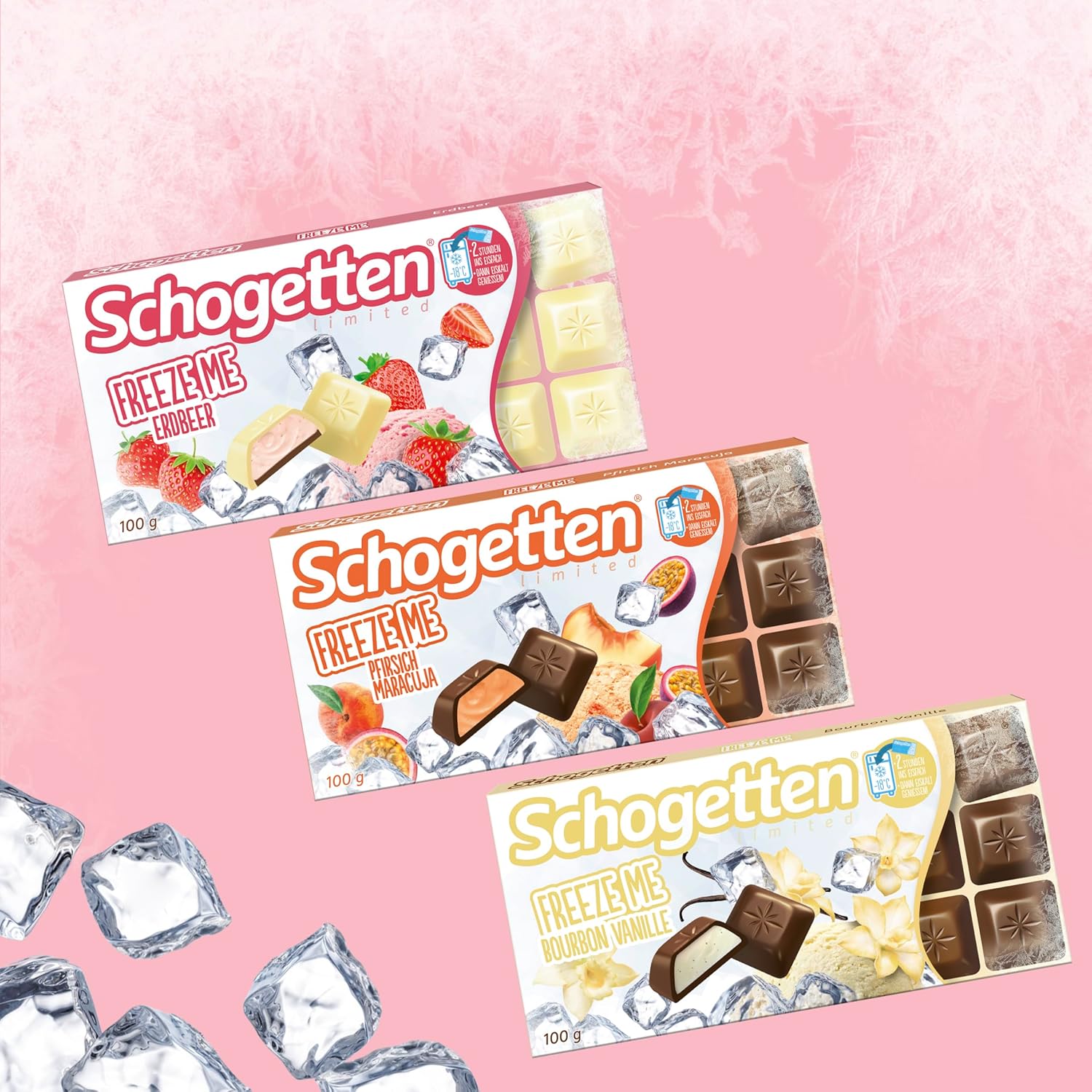 Schogetten Freeze Me Strawberry Ediție Limitată - Ciocolată Înghețată Rece Cu Gust Căpșuni Intens