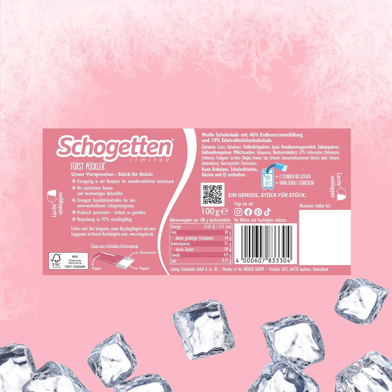 Schogetten Freeze Me Strawberry Ediție Limitată - Ciocolată Înghețată Rece Cu Gust Căpșuni Intens