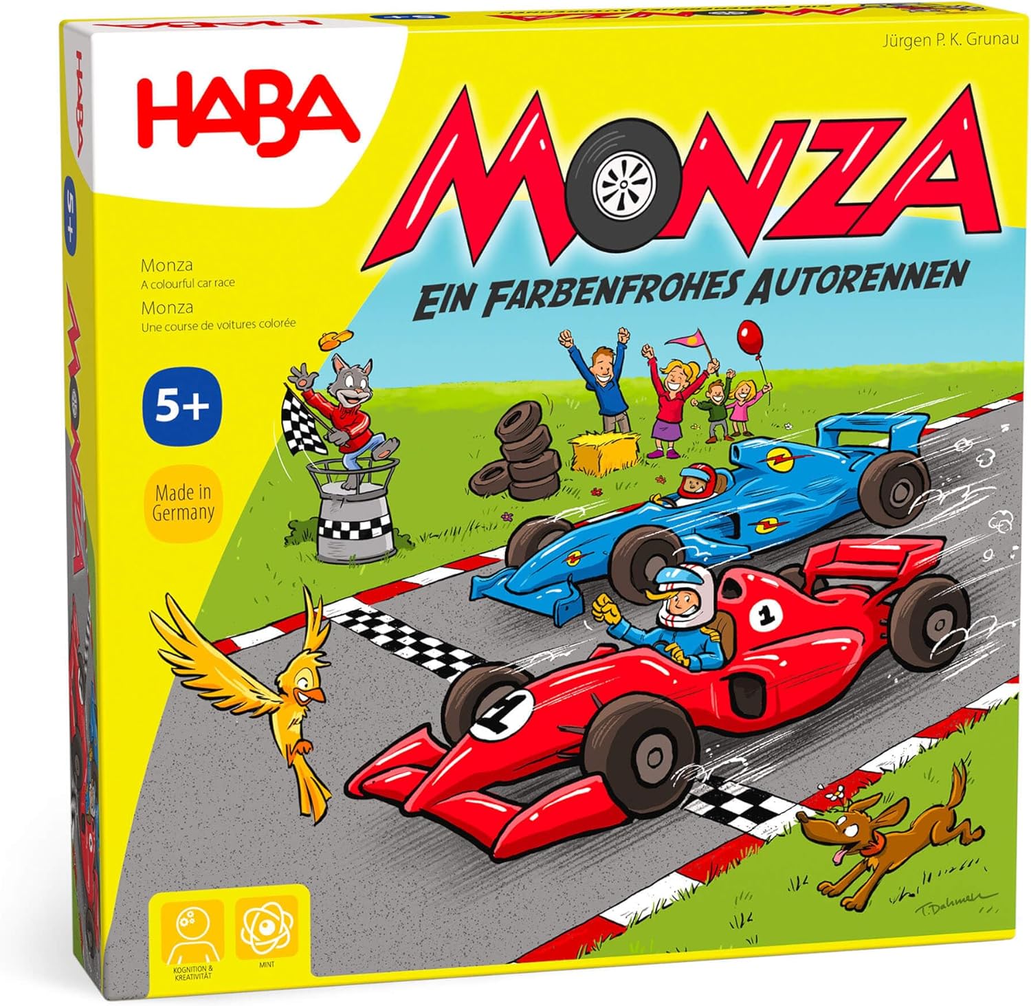 HABA Monza – Joc de societate rapid și joc de curse cu mașini pentru copii de la 5 ani în sus – Cu 6 mașini colorate din lemn și zaruri colorate – 2012226001