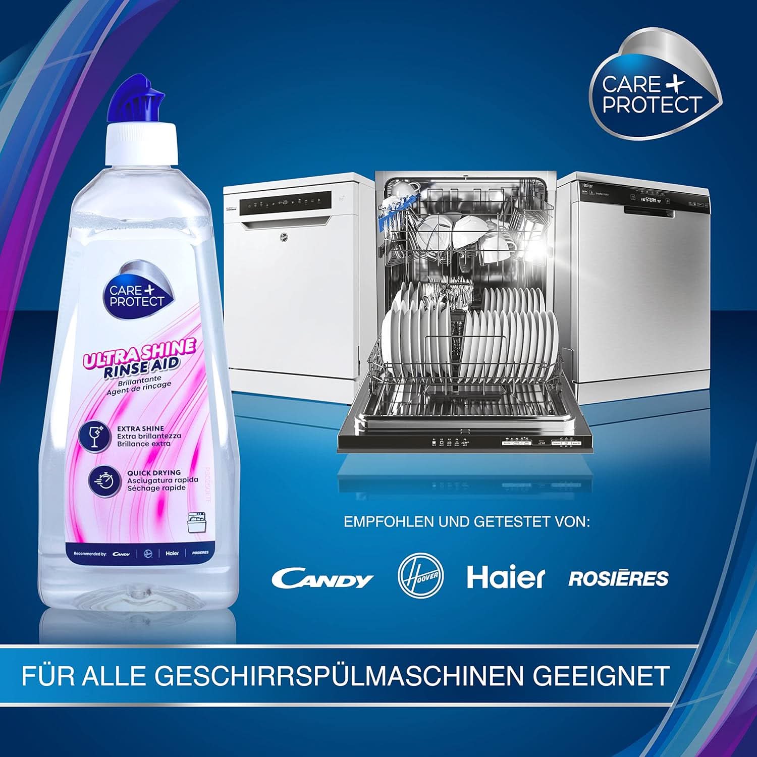 CARE + PROTECT- Extra Shine Universal Rinse Aid pentru mașini de spălat vase / Pentru toate mașinile de spălat vase / Uscare rapidă / 500 ml Detergenti Bucatarie Naty Shop