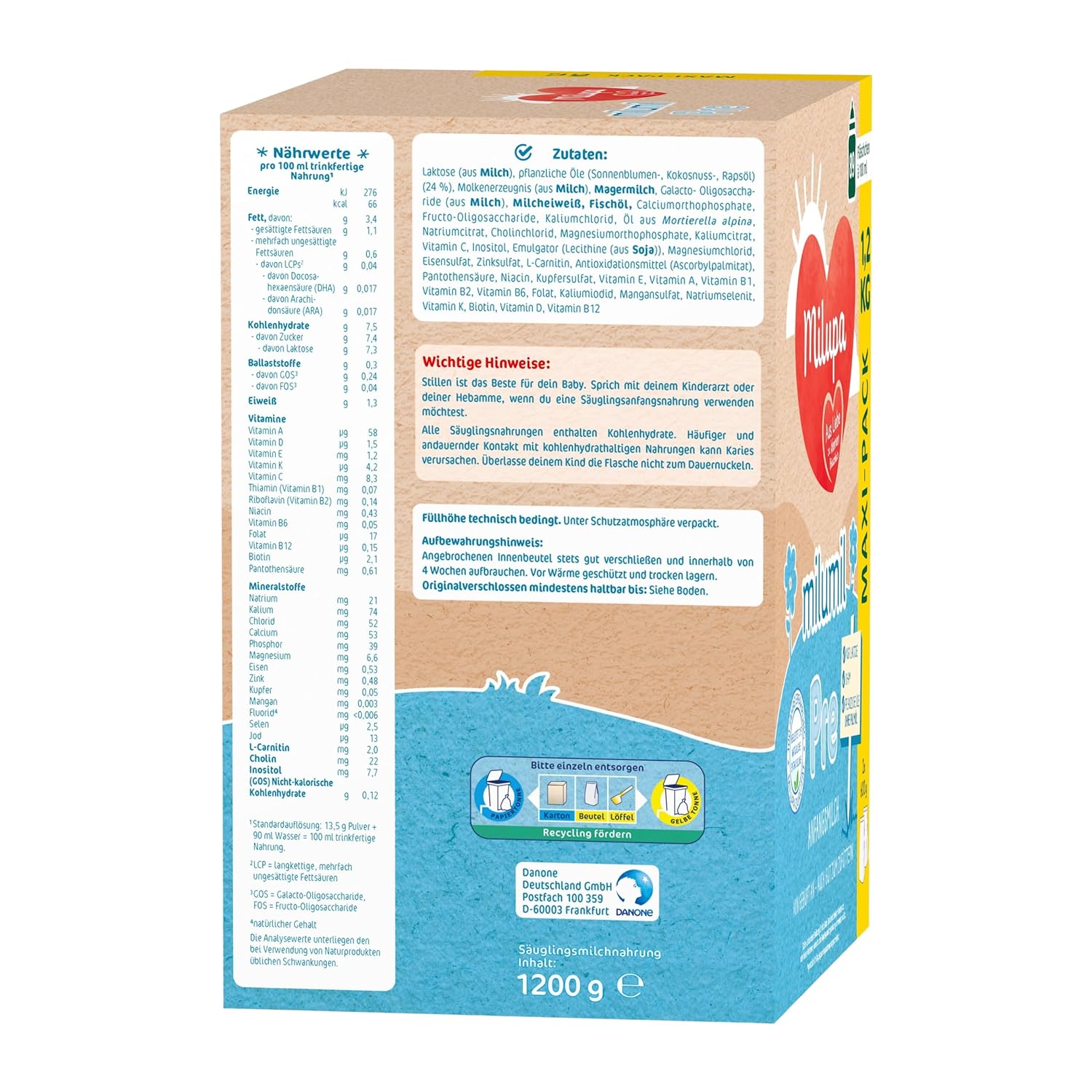 Milupa Milumil Pre, Lapte praf pentru bebeluși - Cu nutrienți importanți și fără ulei de palmier - 800 g Naty Shop