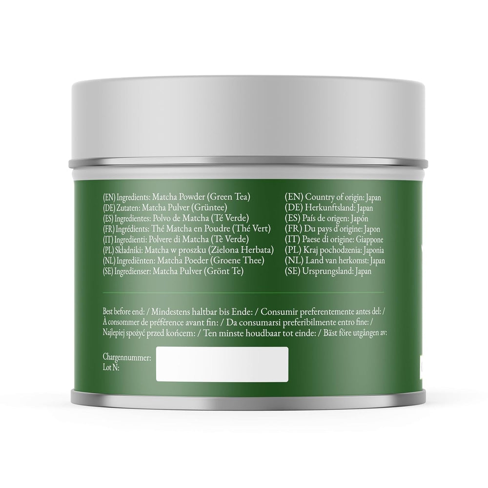 Pudră de matcha ceremonială Monte Nativo (40 g) - perfectă pentru ceai matcha, latte și smoothie - ceai verde din Japonia - calitate ceremonială, în cutie metalică - 100% pură, fără gluten, măcinată fin