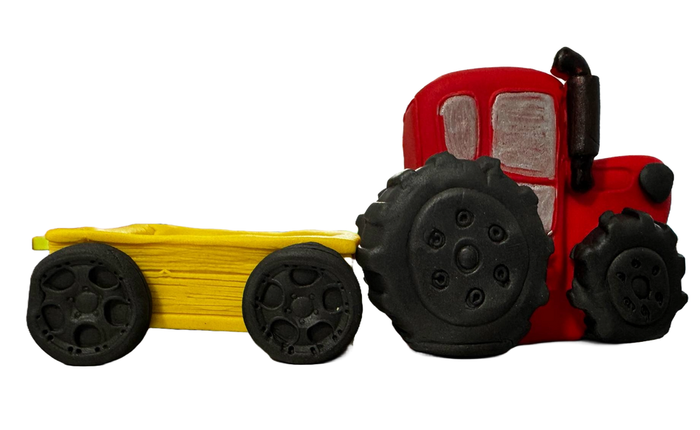 Set 2 decoratiuni comestibile din pasta de zahar, Tractor cu remorca Decoratiuni din Pasta de Zahar Nati Shop