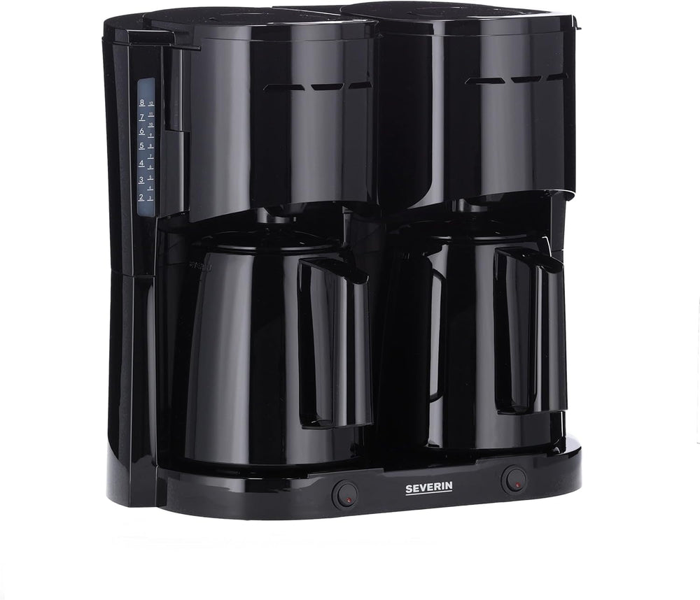Aparat de cafea cu filtru SEVERIN Duo cu carafă termică, aparat de cafea pentru până la 16 cești, aparat de filtrare atractiv cu 2 carafe izolate, negru, KA 9315