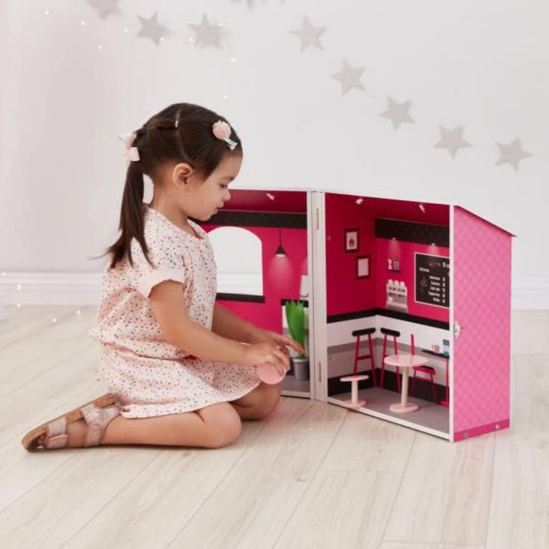 Teamson Kids - Casă de păpuși Dreamland City Café 30 cm - Roz/Alb/Negru