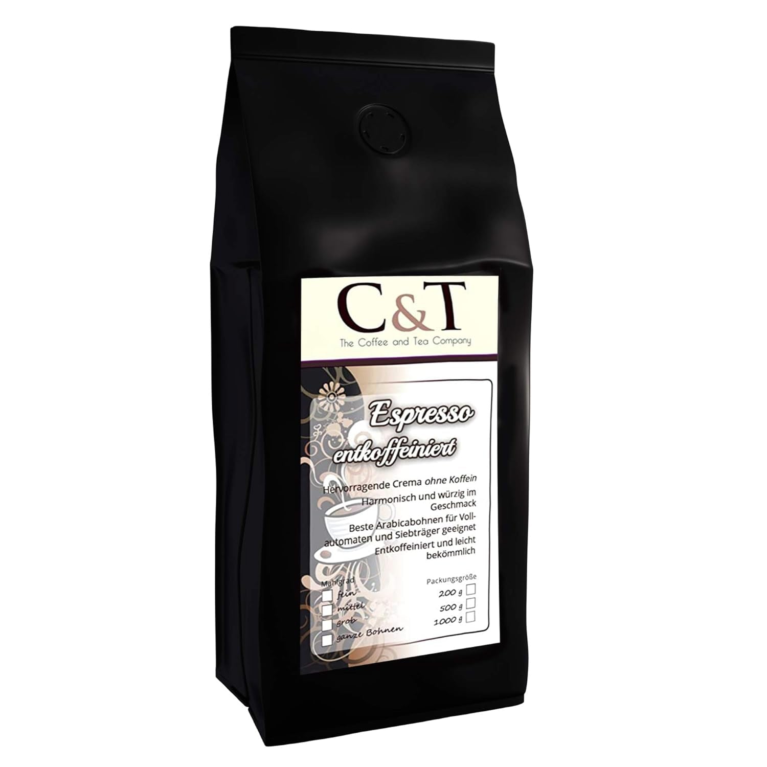 Kaffeebohnen Entkoffeiniert -  CREMA - 200g Ganze Bohnen - für Kaffee-voll-automat, Espressovollautomat - Schonend Gerösteter Bohnen-Kaffee Säurearm Ohne Koffein Blend