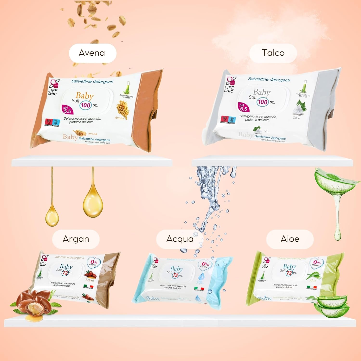 Șervețele umede pentru bebeluși cu aloe, pentru piele sensibilă, fără alcool, prietenoase cu pielea, pH 5,5, parfumate ușor, 1728 bucăți (24 pachete)