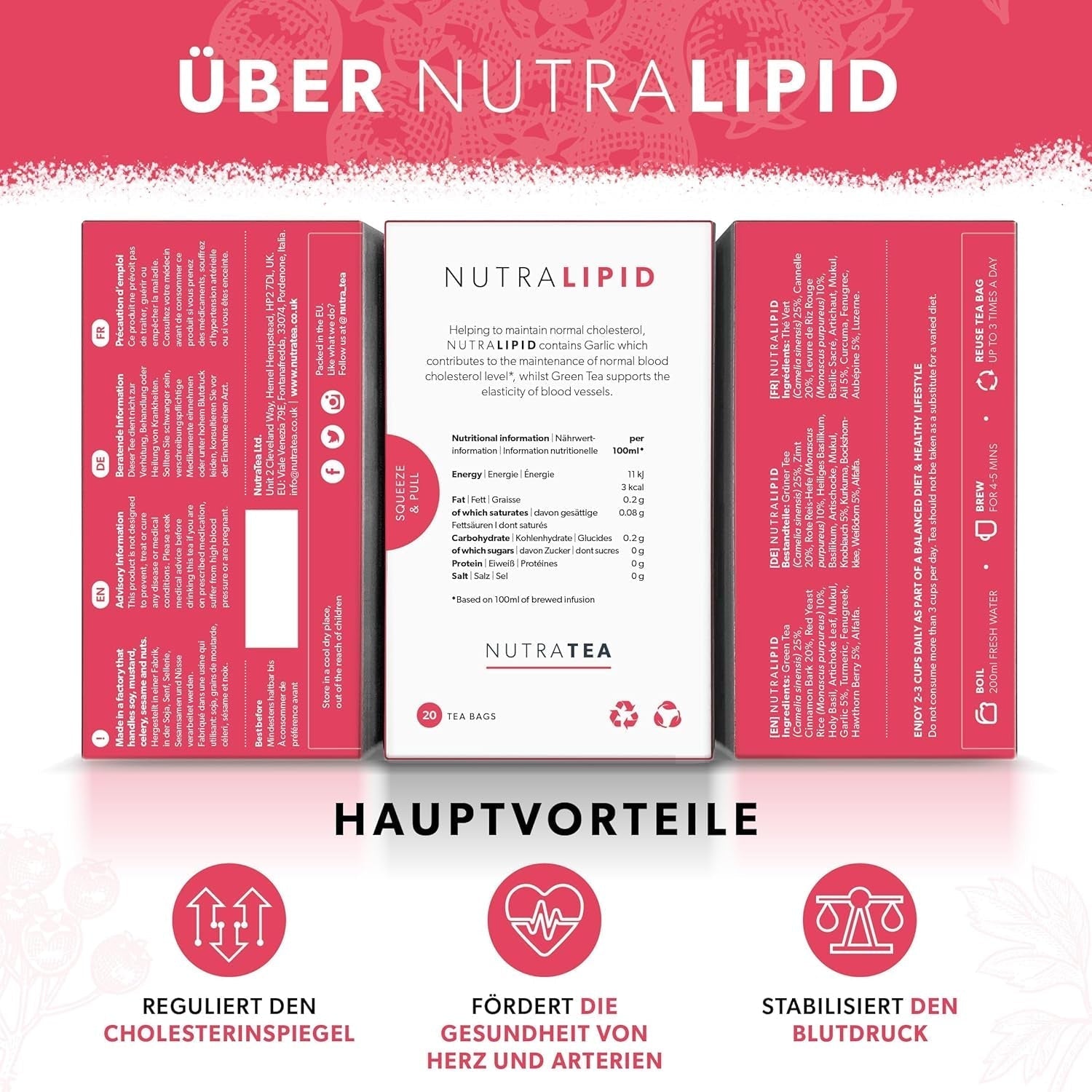 Nutra Tea NUTRALIPID, ceai pentru echilibrarea glicemiei Contribuie la menținerea nivelului glicemiei, ceai pentru slăbit Îmbunătățește metabolismul și poate suprima pofta de mâncare, 20 pliculețe de ceai reutilizabile