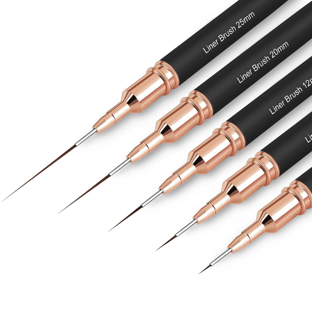 Pensule pentru unghii, 5 bucăți de pensule pentru conturul unghiilor, set de pensule pentru pictură și design, instrument de desen pentru puncte de unghii pentru linii lungi, detalii subțiri, desen fin în dimensiuni 6/9/12/15/18 mm, negru