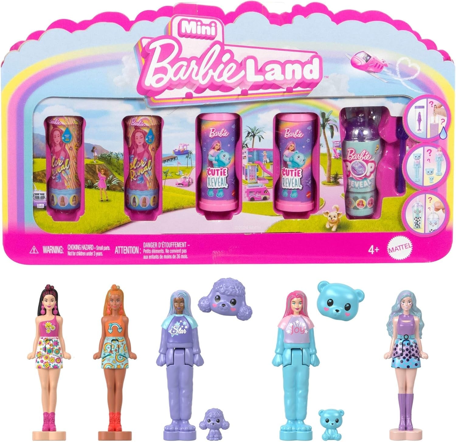 Barbie Mini BarbieLand Reveal-Puppen 5er-Set, ca. 4 cm große Puppen mit Überraschung beim Auspacken, verschiedene Reveals (Stile können abweichen), JCB27