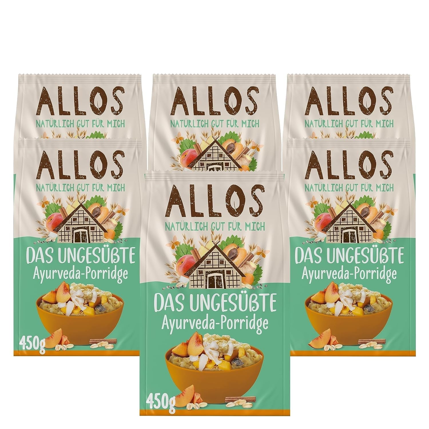 Terci de smochine și zmeură Allos neîndulcit | Terci fără zahăr | Muesli organic | Muesli cu fructe | Fulgi de ovăz | Terci de mic dejun | Cereale pentru micul dejun | Vegan | Pachet de 6 (6 x 500g)