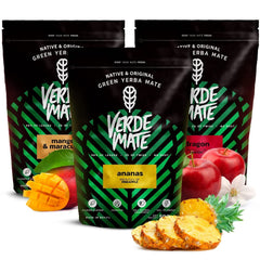 Set fructat Yerba Mate | Yerba Mate cu fructe | Verde Mate Green Mango &amp; Maracuya, Ananas, Dragon | Yerba Mate verde braziliană | Ceai Yerba Mate | 3X500G