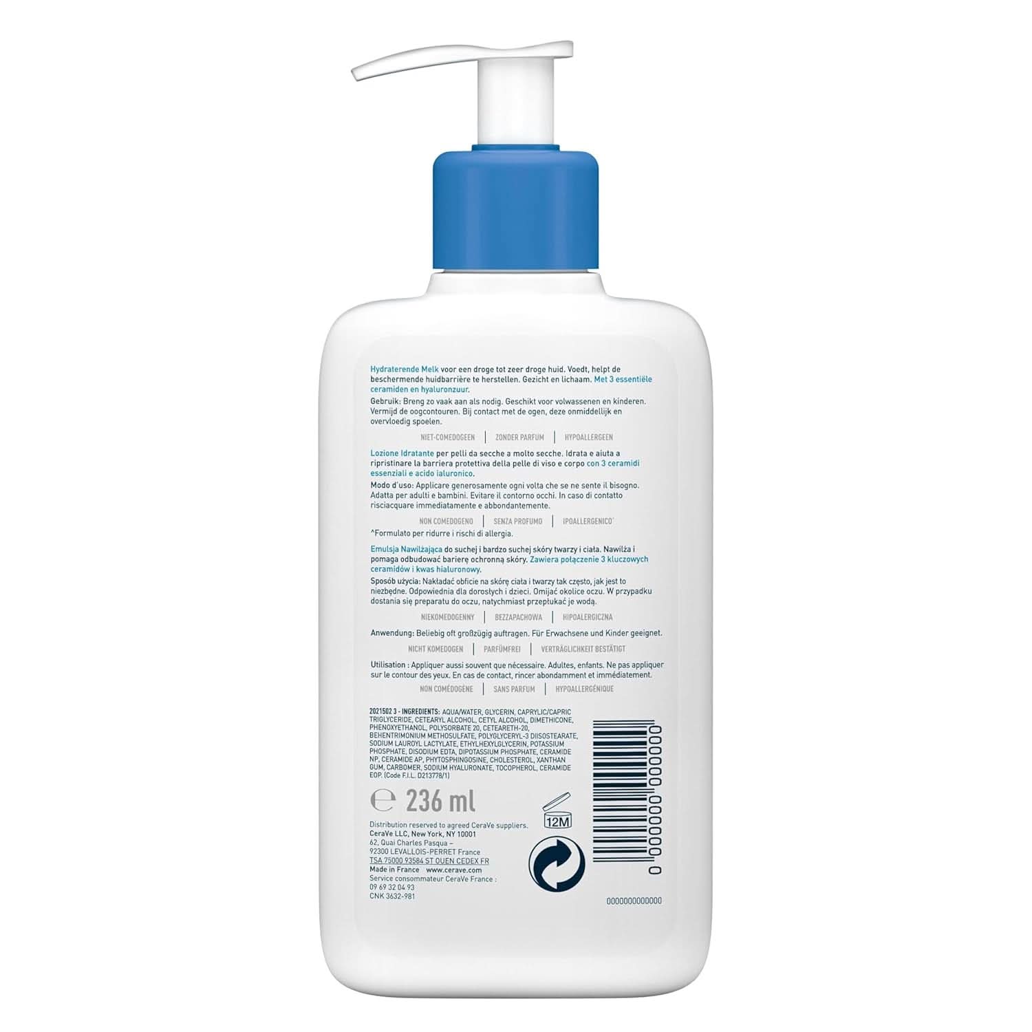 Loțiune de corp Cerave cu pompă dozatoare, potrivită pentru dermatită atopică si piele uscată sau foarte uscată, 236 ml Cosmetice si Infrumusetare Naty Shop