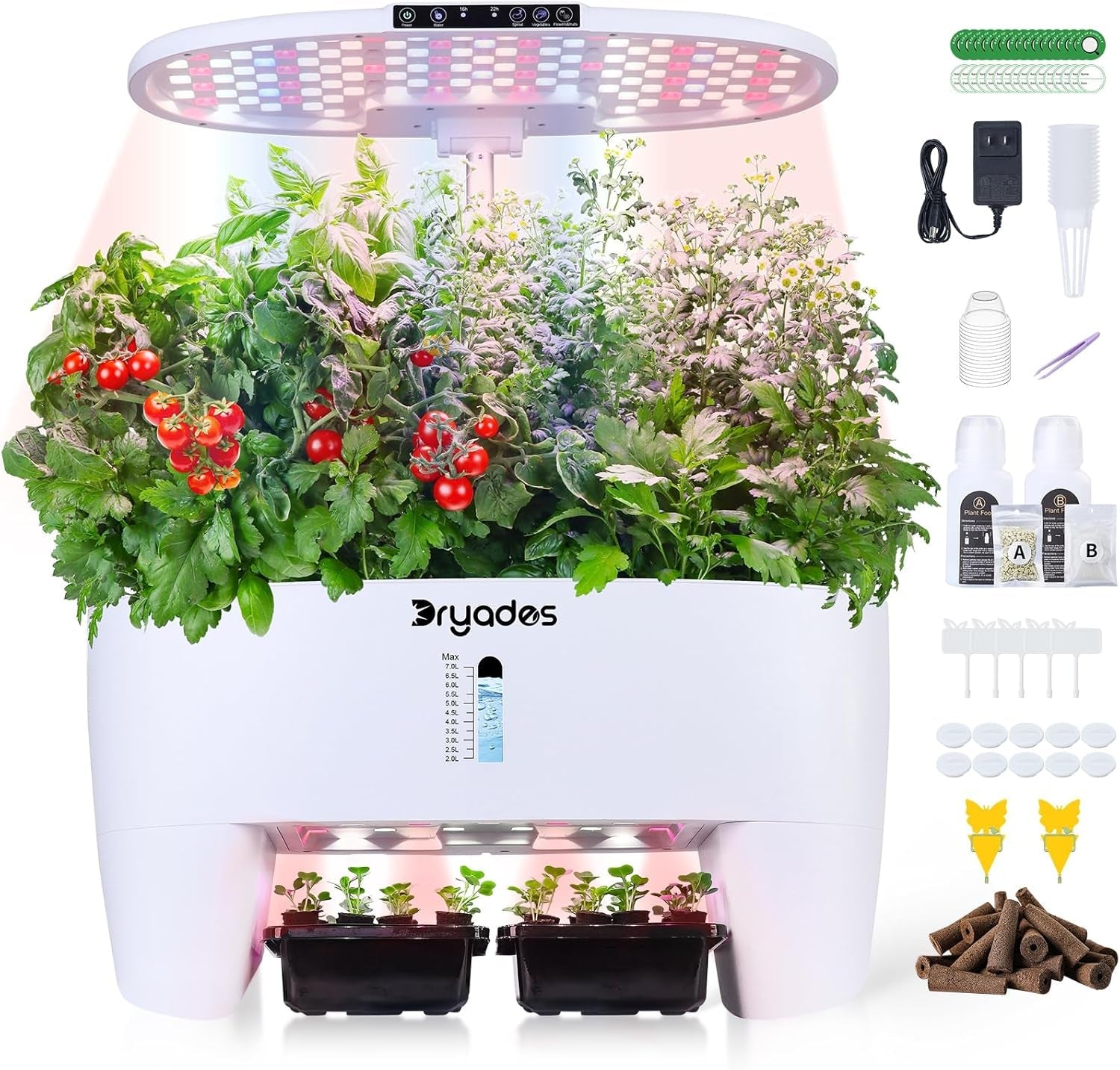 Sistem de creștere hidroponică: 8 capsule, lampă LED cu spectru complet de 24W cu avertizare de nivel scăzut de apă | Grădină interioară pentru bucătărie, sufragerie, școală | Idee de cadou pentru grădinarii amatori