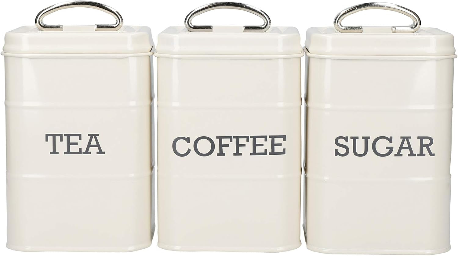 KitchenCraft Living Nostalgia set de 3 borcane de depozitare pentru ceai, zahăr și cafea, în cutie cadou, oțel, Antique Cream , 11 cm x 11 cm x 17 cm, Vintage Blue Cutii depozitare alimente Naty Shop Albastru de epocă