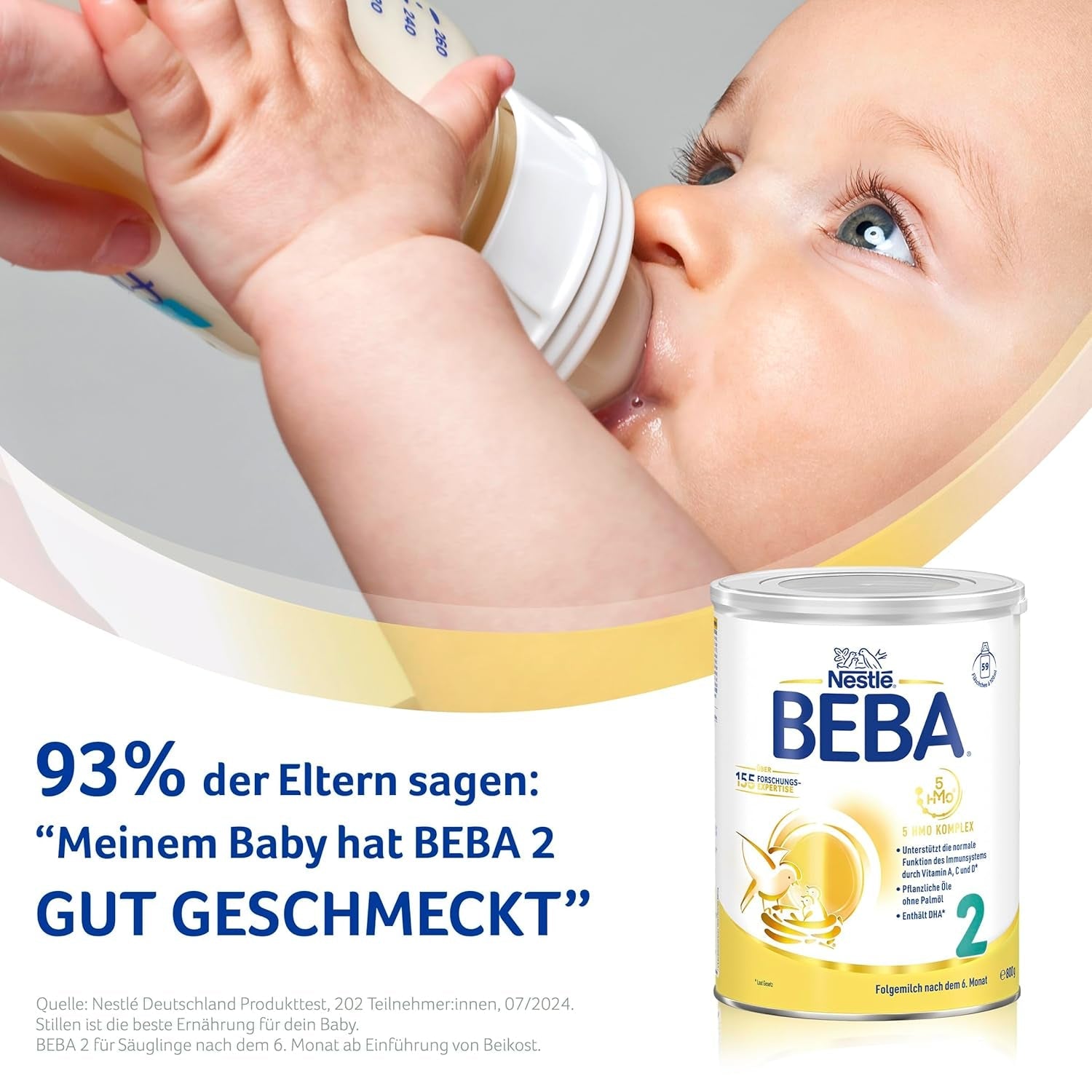 BEBA 2 - Lapte de continuare după 6 luni, cu complex 5 HMO, conținut proteic adecvat vârstei, fără lactoză, fără ulei de palmier, fără ulei de pește, hrană pentru bebeluși, lapte praf pentru bebeluși, pachet de 3 (3 x 800g)