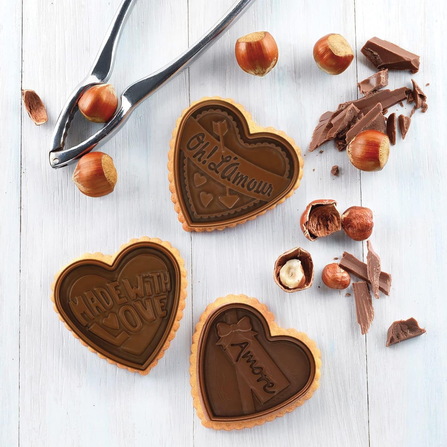 silikomart | CKC06 Formă de silicon pentru bomboane de ciocolată COOKIE LOVE SLIM, antiaderentă, 6 bomboane de ciocolată, 1 pachet, formă pentru bomboane, Easy Choc, 64 x 63 mm, h 5 mm, volum 51 ml, Fabricată în Italia