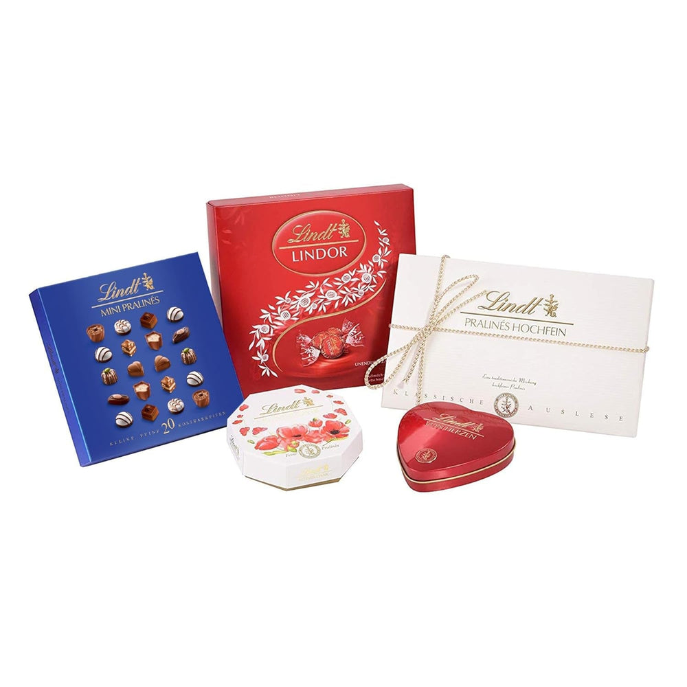 Set cadou praline Lindt cu ciocolată | 477g | 5 cutii de praline Lindt în variantele: Exquisite, Mini Praline, Cadou LINDOR, Mulțumire mică, Din inimă | Cadou praline | Cadou ciocolată