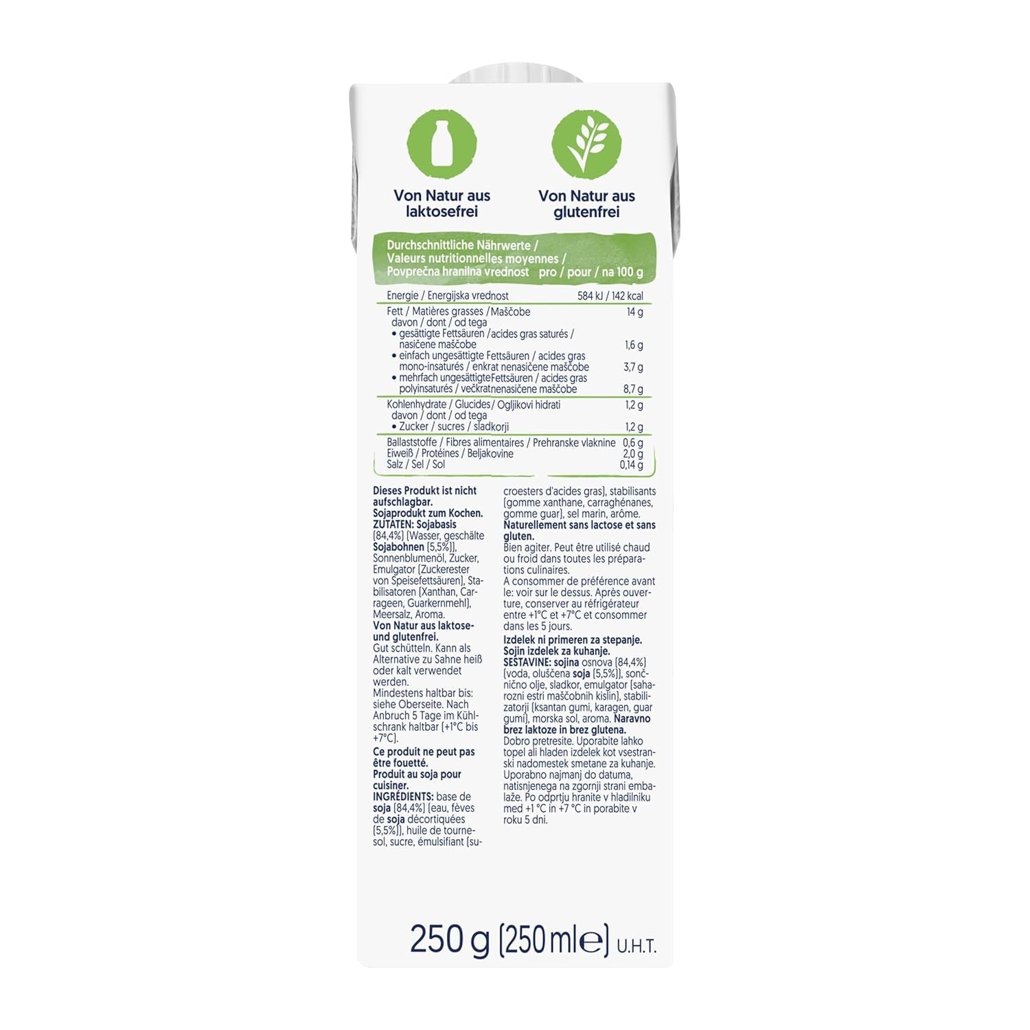 Alpro Cooking Soya – Vegane Kochcreme aus Soya mit neutralem Geschmack für heiße und kalte Gerichte – 15 x 250 ml