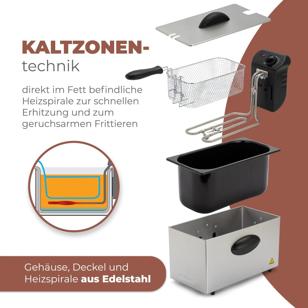 Bomann® Friteuza cu ulei, capacitate de 3L, tehnologie cu zonă rece și scurgere, 2000 W Electrocasnice Naty Shop