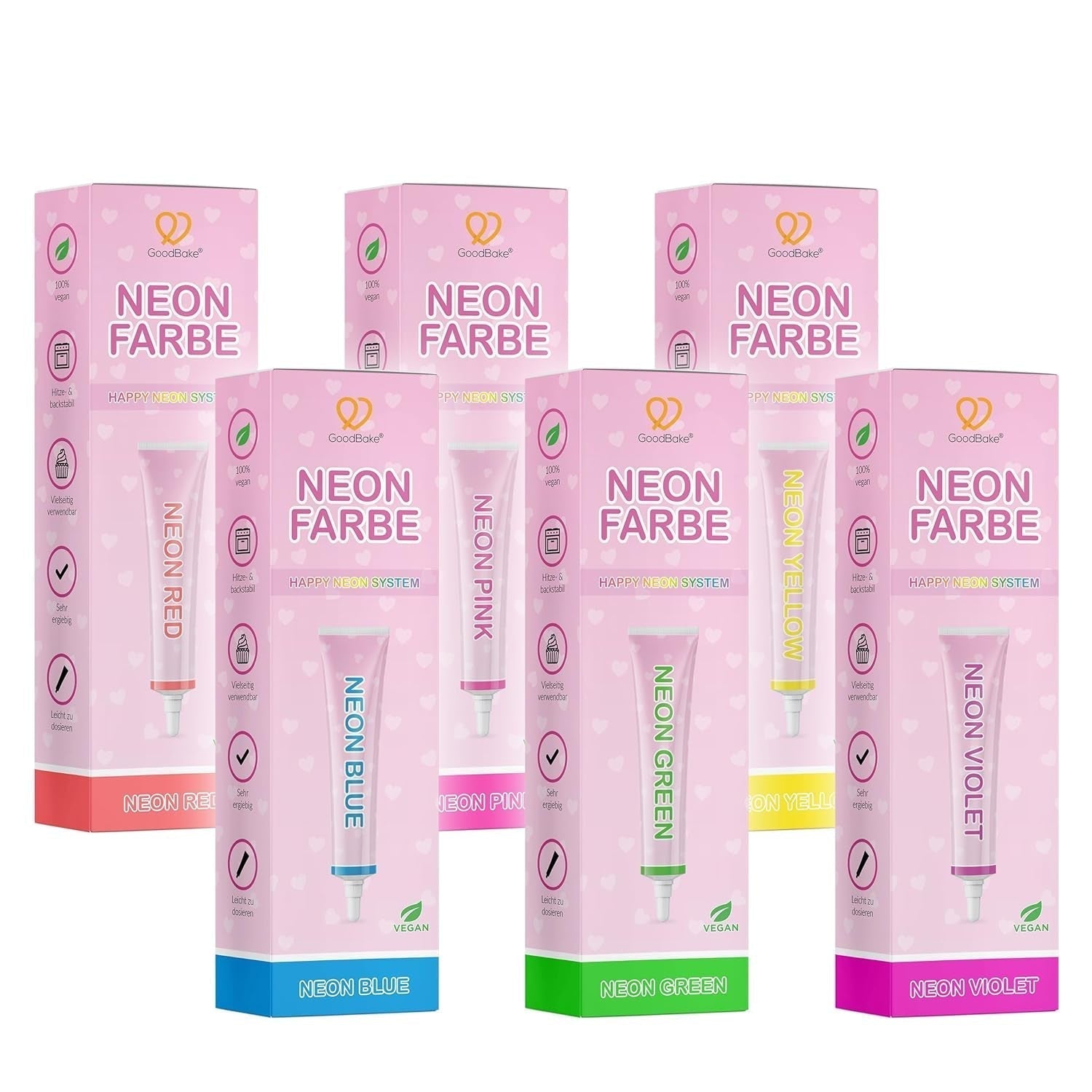 Goodbake Neonlebensmittelfarben 6 Farben Set – Intensive Lebensmittelfarbe – Lebensmittelfarbpaste – Zum Einfärben Von Torten, Fondant, Buttercreme Uvm. – 100% Vegan Naty Shop 6Er Set