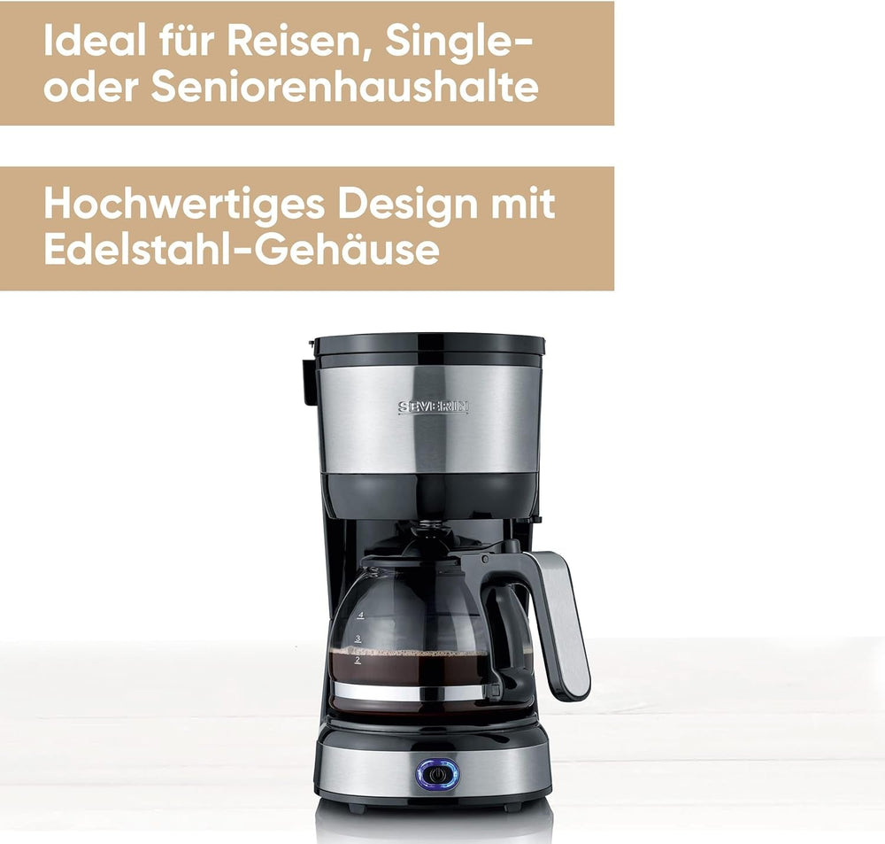 Espressor compact SEVERIN, cafea aromată cu aparatul de cafea pentru până la 4 cești, espressor cu filtru și filtru oscilant permanent, oțel inoxidabil/negru, KA 4808