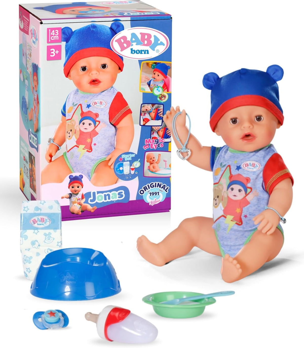 BABY Born Jonas - 43 cm große Babypuppe - 10 Funktionen inkl. Accessoires & Strampler - Funktioniert komplett ohne Batterien - Geeignet für Kinder ab 3 Jahren