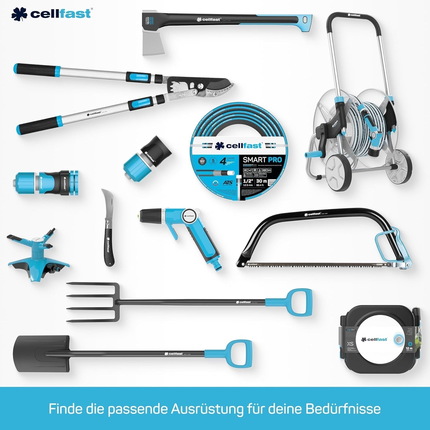 Furtun de grădină CELLFAST, furtun de apă cu 5 straturi, material textil dublu împletit cu bordură transversală, furtun de irigații, rezistent la UV, anti-alge, flexibil, 30 bar, 3,4 inci, 50 metri, verde