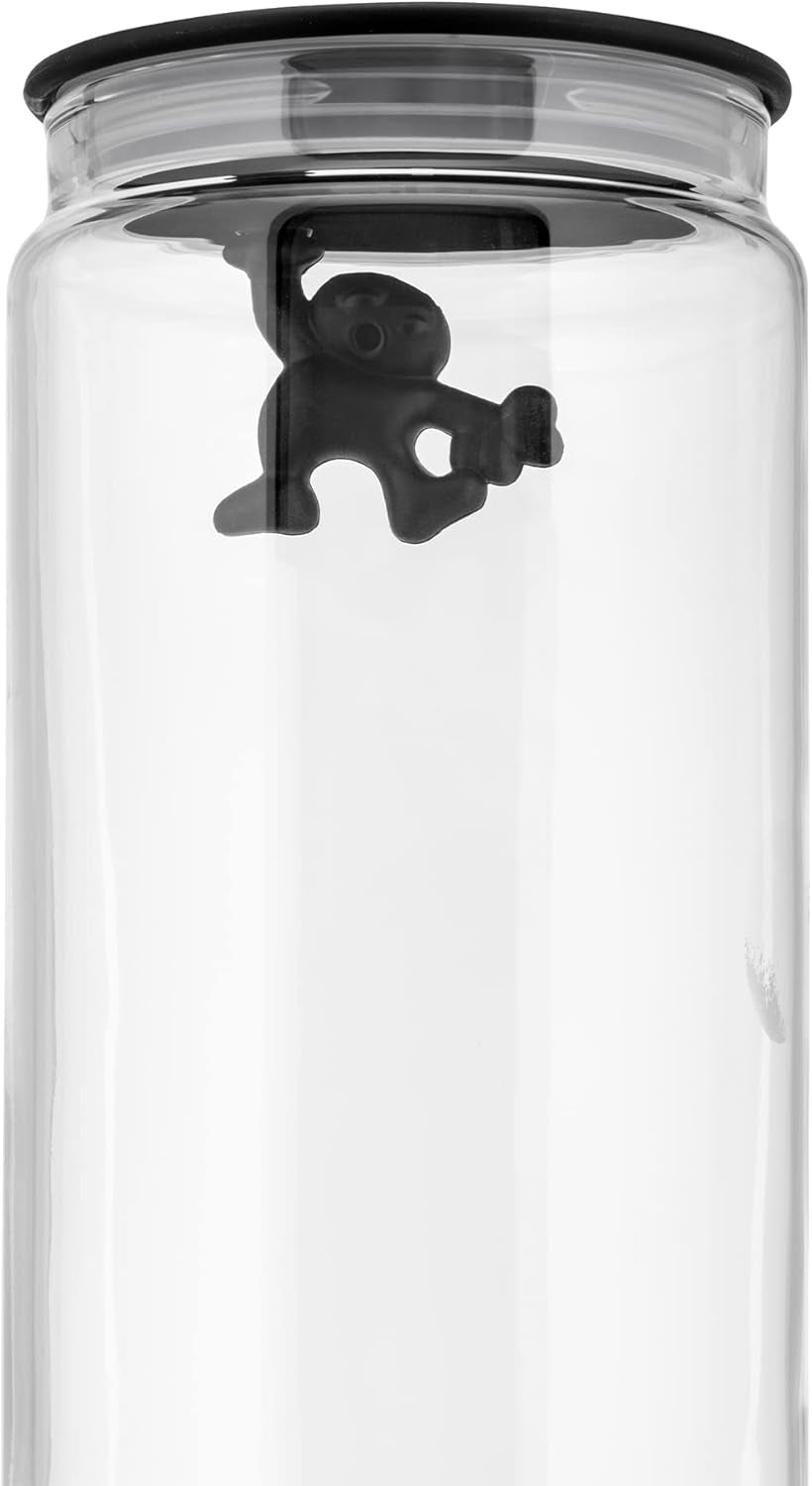 Borcan de bucătărie Alessi "Gianni" din sticlă cu capac sigilat, rășină termoplastică, negru, 27,5 x 13,5 x 28 cm Cutii depozitare alimente Naty Shop