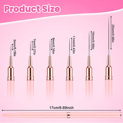 6 Stück Liner Nailart Pinsel Nageldesign Pinsel Set Dünn Acryl Nagelpunkt-Zeichenwerkzeug Nägel Dünne Nagelpinsel Set Für Lange Linien, Dünne Details, Feines Zeichnen 5/7/9/11/15/25 Mm（Rosa）