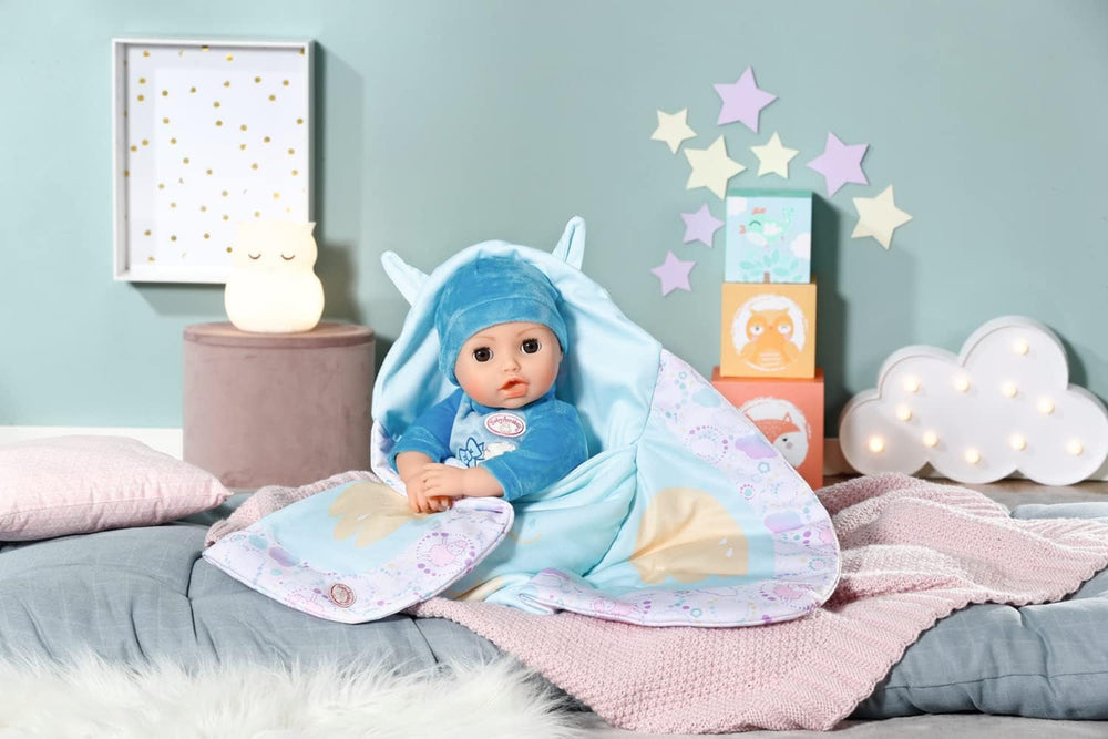 Baby Annabell Sweet Dreams Pucksack, lila Blaue Puckdecke mit Öhrchen-Details und Flügeldruck für 36 und 43 cm große Puppen, 706886 Zapf Creation