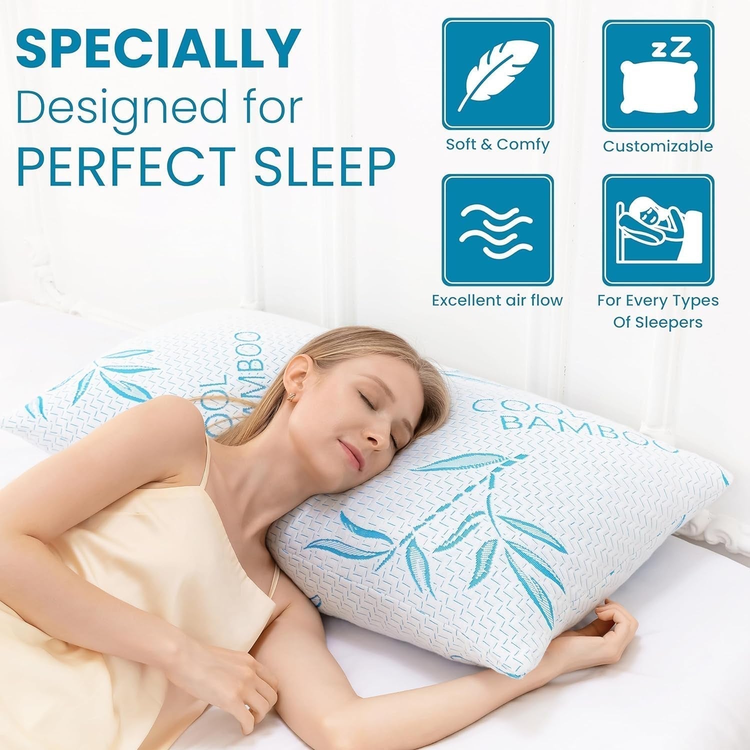 Comfysleep king size pernă de viscoză din bambus, răcoritoare, spumă de memorie mărunțită, viscoză reglabilă din bambus, capac detașabil / lavabil, 2 bucăți Perne standard Naty Shop