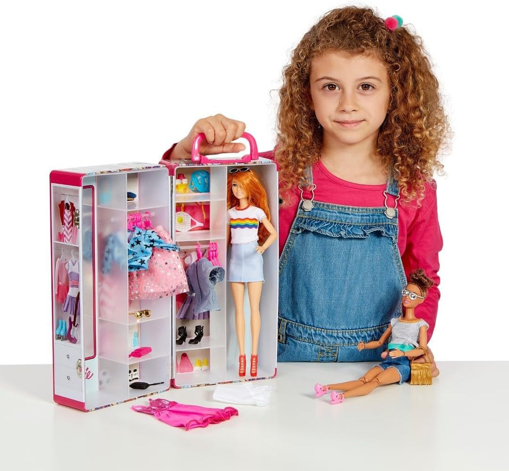 Theo Klein 5801 Barbie Schrankkoffer Kleiderstangen und Fächern, Spielzeug für Kinder ab 3 Jahren, inkl. Zubehör, Multicolor
