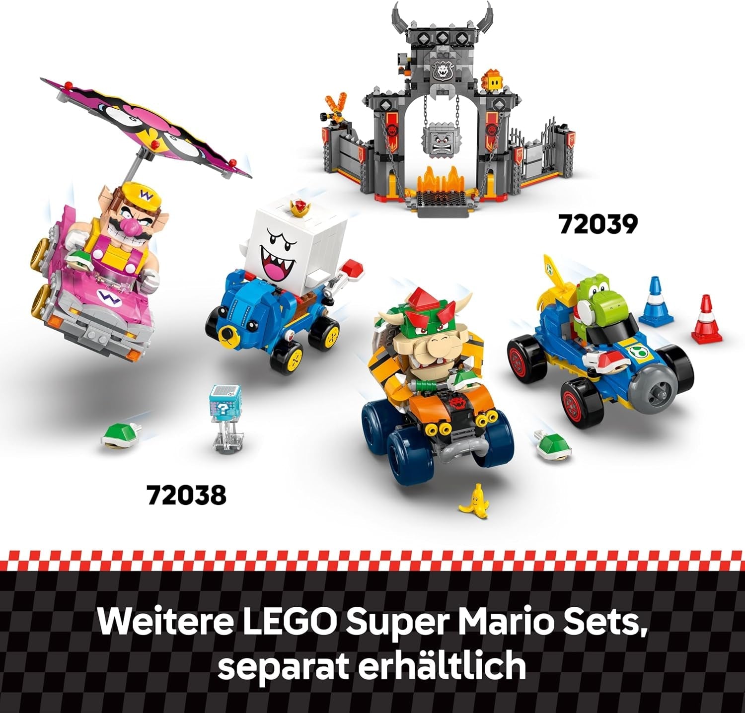LEGO Mario Kart - Interaktiver Mario & Standard-Kart - Nintendo Spielzeug - Spiel Rennstrecke mit Auto, 3 Figuren, Podium & Barrieren - Gamer Geschenk für Jungen & Mädchen ab 7 Jahren - 72043