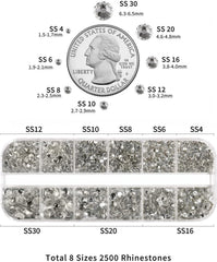 Beadsland 2500Pcs Glas Nailart Strasssteine Kristall Flatback Edelsteine Runde, ​​Für Handwerk Gemischt 8 Größen SS4 ~ SS30 Mit Picking Pinzette Und Stift (Kristall Weiss)
