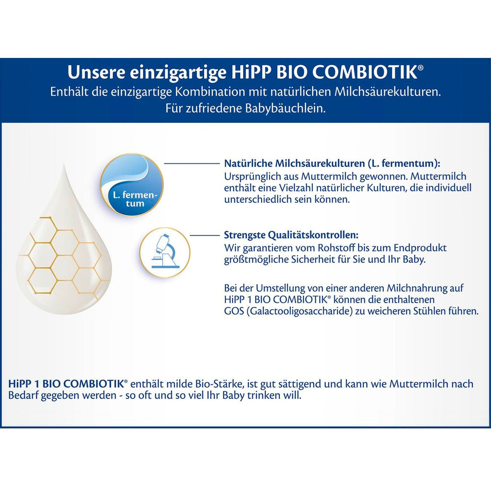HiPP 1 Organic Combiotik (4 x 600g), formulă de lapte praf pentru sugari de la naștere, cu culturi naturale de acid lactic și amidon organic ușor de tratat, de cea mai bună calitate organică