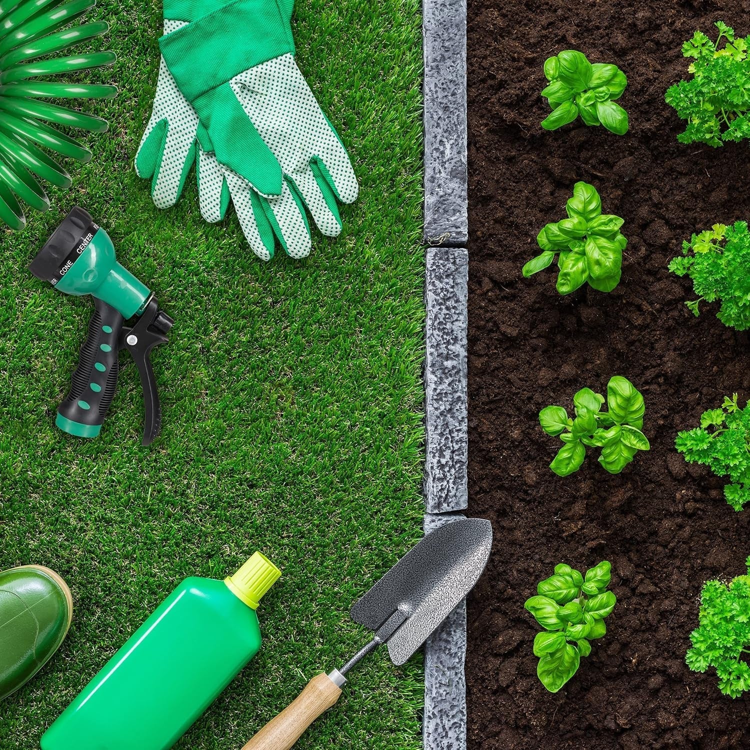 Furtun spiralat Relaxdays, extensibil până la 20 m, furtun flexibil de grădină cu pulverizator de apă, 7 modele de pulverizare, verde