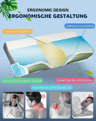 Pernă IDEA, pernă ortopedică ergonomică pentru dureri de gât, pernă din spumă de memorie pentru dormitori laterali, spate și abdominali, pernă anti sforăit pentru bărbați femei (62 * 34,5 * 12/8CM) Perne ortopedice cervicale Naty Shop