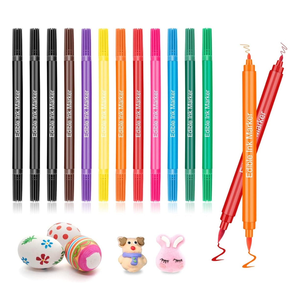 12 bucăți de pixuri colorante alimentare, pixuri colorante alimentare pentru copt, markere alimentare cu vârf fin și gros, pix comestibil pentru prăjituri, fondant, fursecuri, ouă de Paște, macaroane