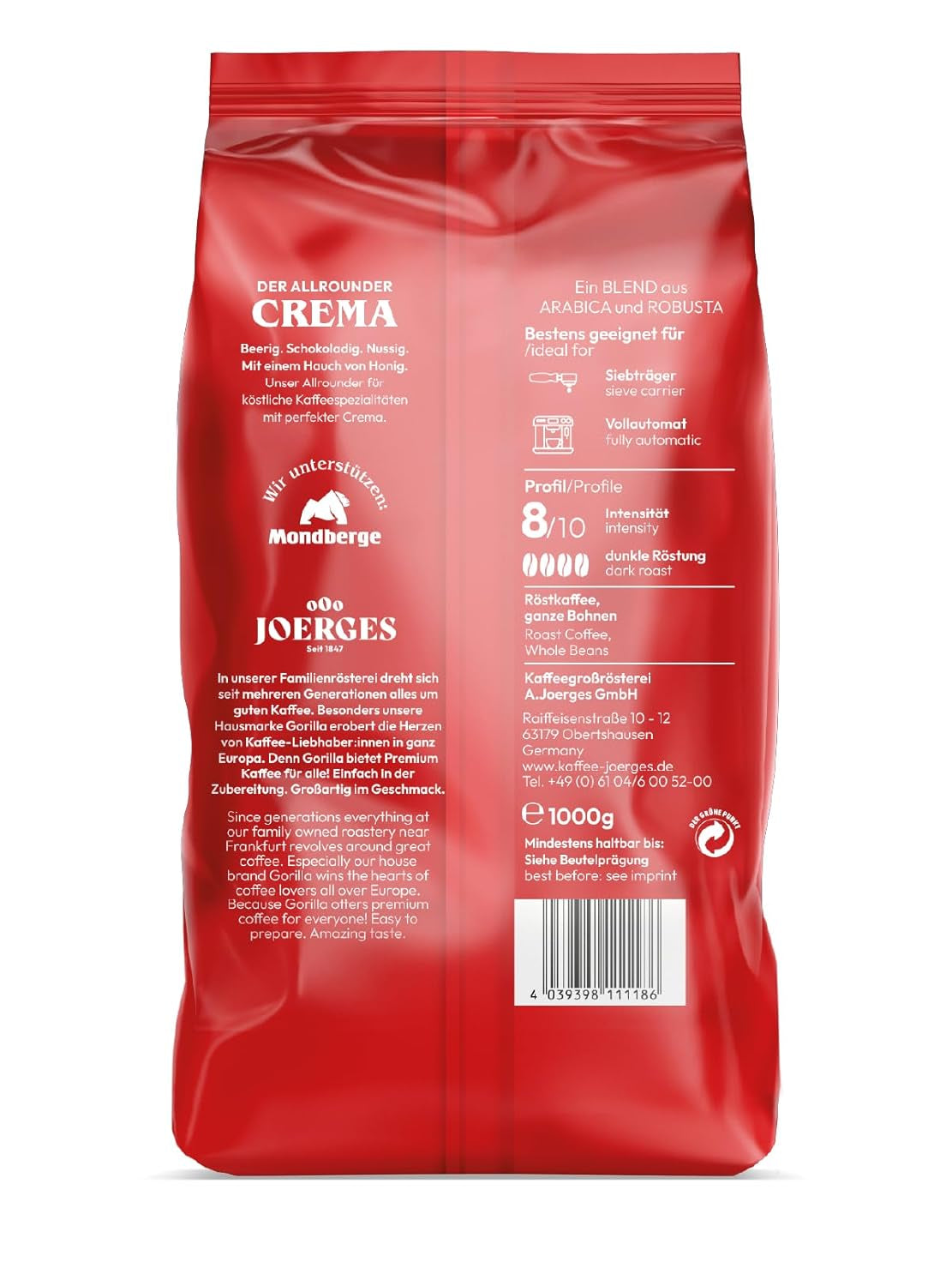 Joerges FF01GOSB Espresso Super Bar Crema, 1 kg (pachet de 2)