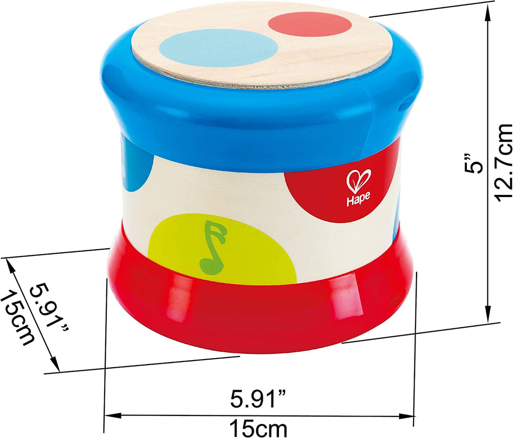 Hape Baby Drum | Jucărie muzicală rulantă pentru ca cei mici să învețe ritmul și diferite sunete, funcționează cu baterii, de la 6 luni Jucarii Bebe Naty Shop